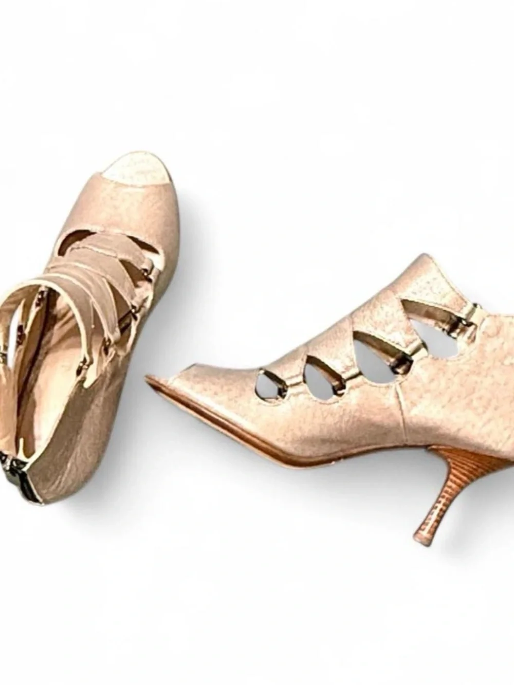 Aquatalia Metallic Leather Cutout Peep-Toe Bootie Heels – Made in Italy